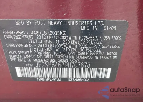 2009 Subaru Forester 2.5X L.l. Bean Edition z USA, uszkodzony, nr VIN JF2SH64679H707678